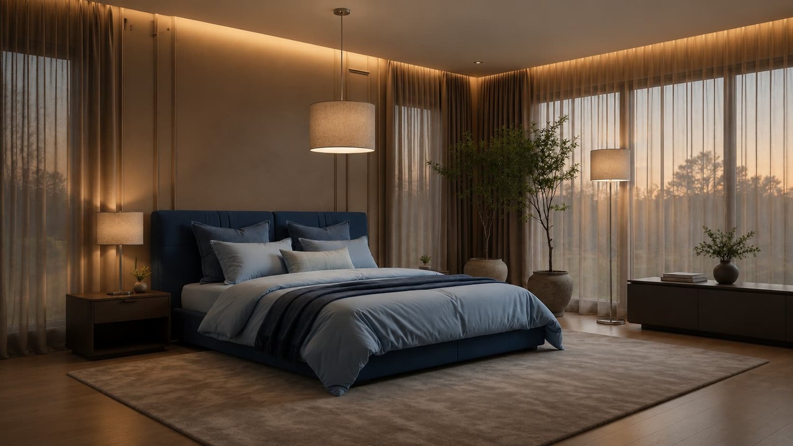 sypialnia z lampami HOTEL